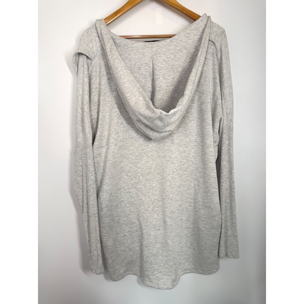 Athleta Purana Wrap Sweatshirt Heather Gray Hooded Thumbhole Pullover Sz M Tunic - Picture 8 of 12
